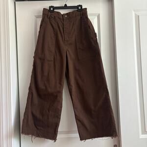 Suk Workwear Women’s Pants Umber Brown Sz 10 Raw Hem Wide Leg Construction